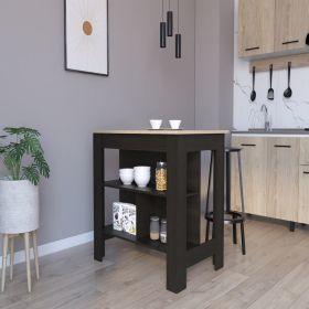 Kitchen Island Dozza, Three Shelves, Black Wengue / Light Oak Finish