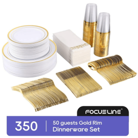 FOCUSLINE 350 Piece Gold Rim Dinnerware Set