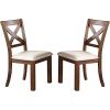 Set of 2 Side Chairs Natural Brown Finish Solid wood Contemporary Style Kitchen Dining Room Furniture Unique X- Design Chairs