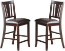 Simple Contemporary Set of 2 Counter Height Chairs Brown Finish Dining Seating Cushion Chair Unique Design Kitchen Dining Room Faux Leather Seat