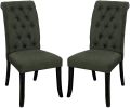 Dining Room Furniture Contemporary Rustic Style Gray Fabric Upholstered Tufted Set of 2 Chairs Kitchen Breakfast