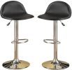 Black Faux Leather Stool Adjustable Height Chairs Set of 2 Chair Kitchen Island Stools Chrome Base PVC Dining Furniture