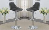Dining Kitchen Adjustable Bar stool Chair Ebony Color Wax Polyurethane Leather Chrome Base Modern Set of 2 Chairs / Bar Stool