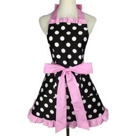 1pc Cute Apron, Retro Polka Dot Aprons, Ruffle Side Vintage Cooking Aprons With Pockets, Adjustable Kitchen Aprons For Women Girls, Waitress Chef (Color: Big Round Dot Pink Lace)